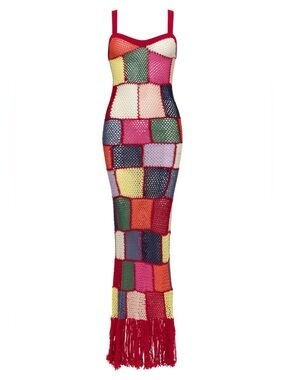 In 🔜 🆕 Carolina K ‘Vera’ Patchwork Crochet Maxi Dress with Fringe L